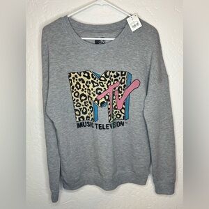 MTV scoop neck sweater with cheetah print logo
